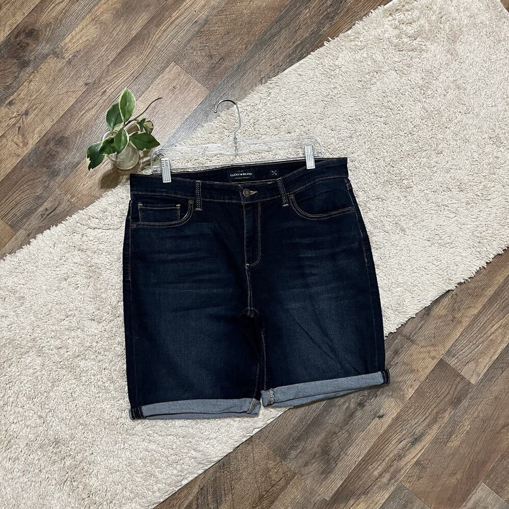 Lucky Brand Size 14 / 32 Dark Wash Whiskered Cuffed Bermuda Mid-Rise Shorts